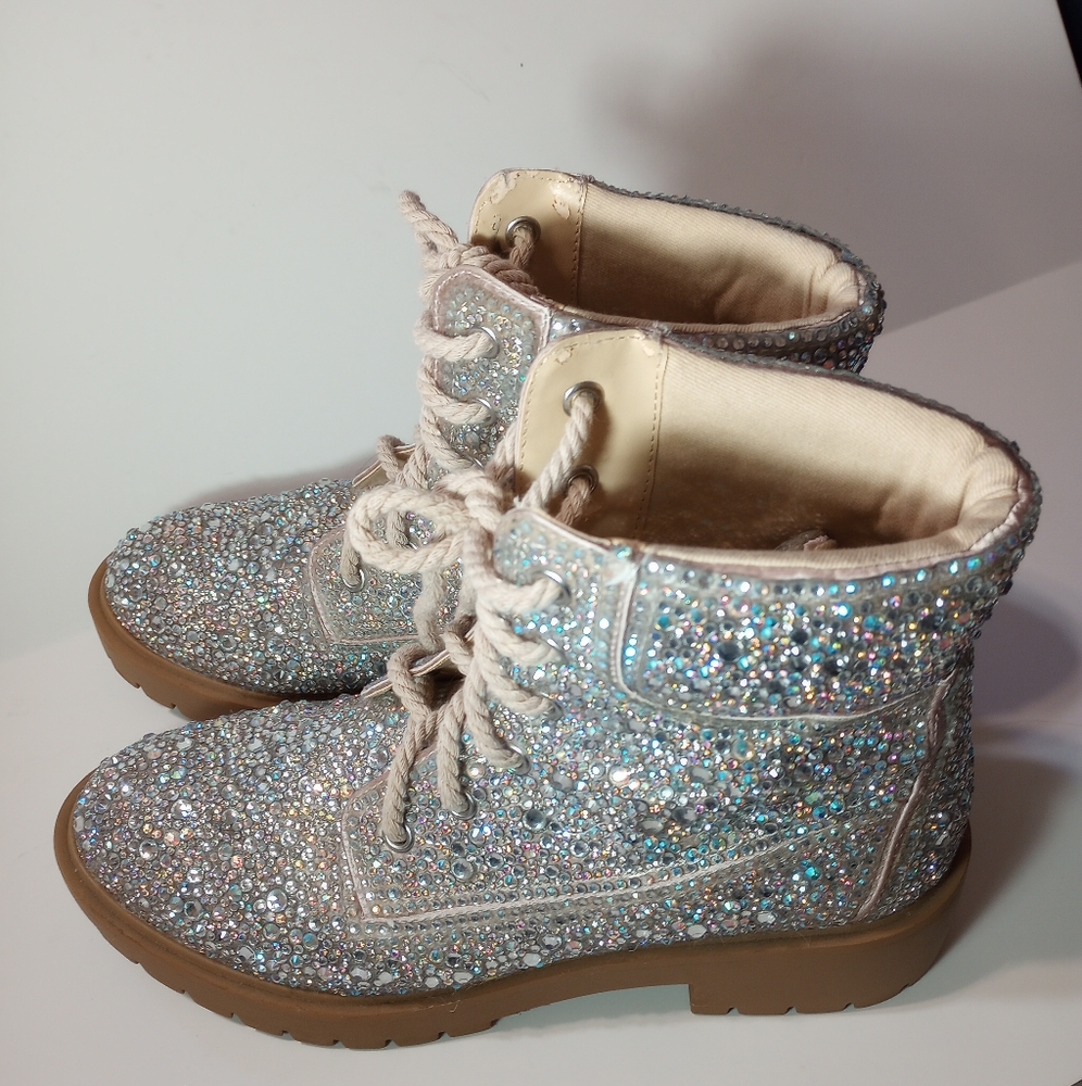 Betsey Johnson Hudson Rhinestone Combat Boots SZ 8